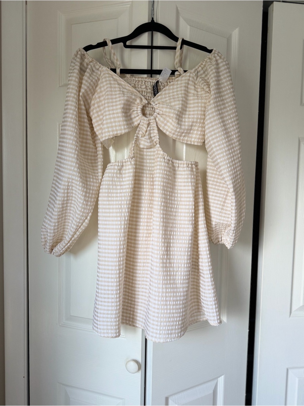 Divided Cream & White Midi Dress with Front Knot
